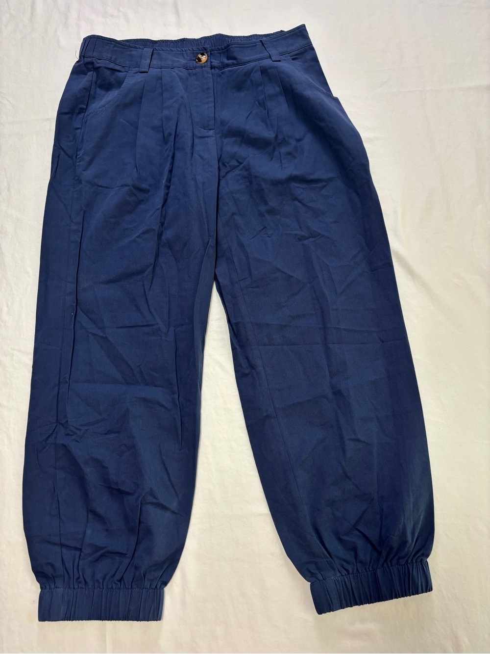 HALARA Navy Cotton Elastic Waist Capris Pants